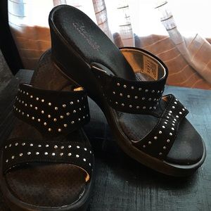 Black silver studded sketchers wedges